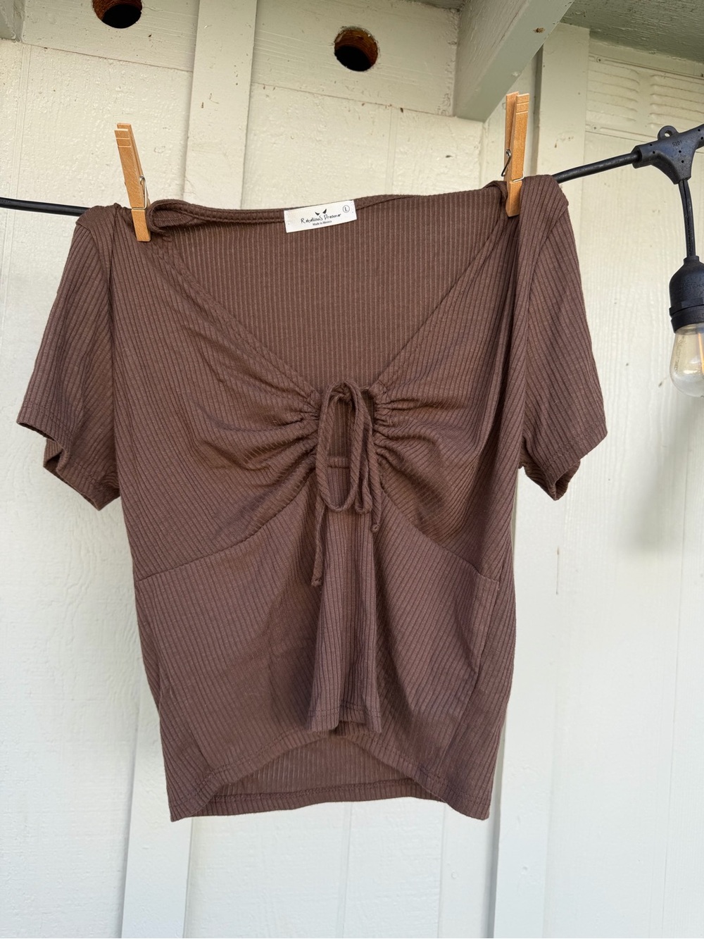 Ribbed Tie-Front Crop Top in Brown